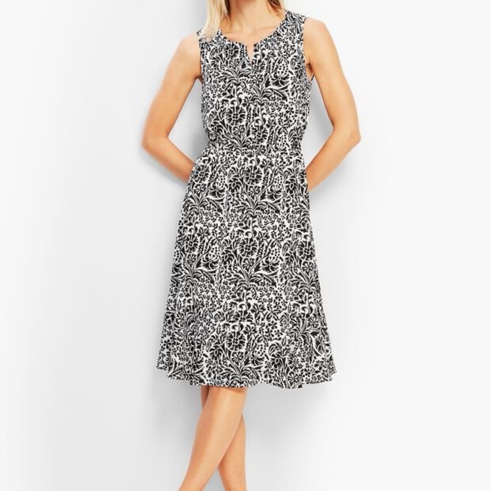 Talbots WILDFLOWER FLOUNCE FIT-AND-FLARE MIDI DRESS White Floral Size 14